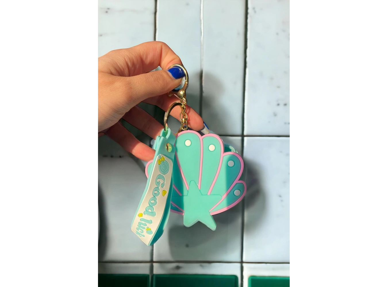 Yeşil Renk Deniz Kabuğu Figürlü Cüzdan/ Anahtarlık