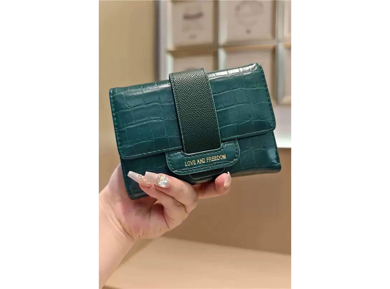 Yeşil Renk Deri Kadın Cüzdan/Kartlık