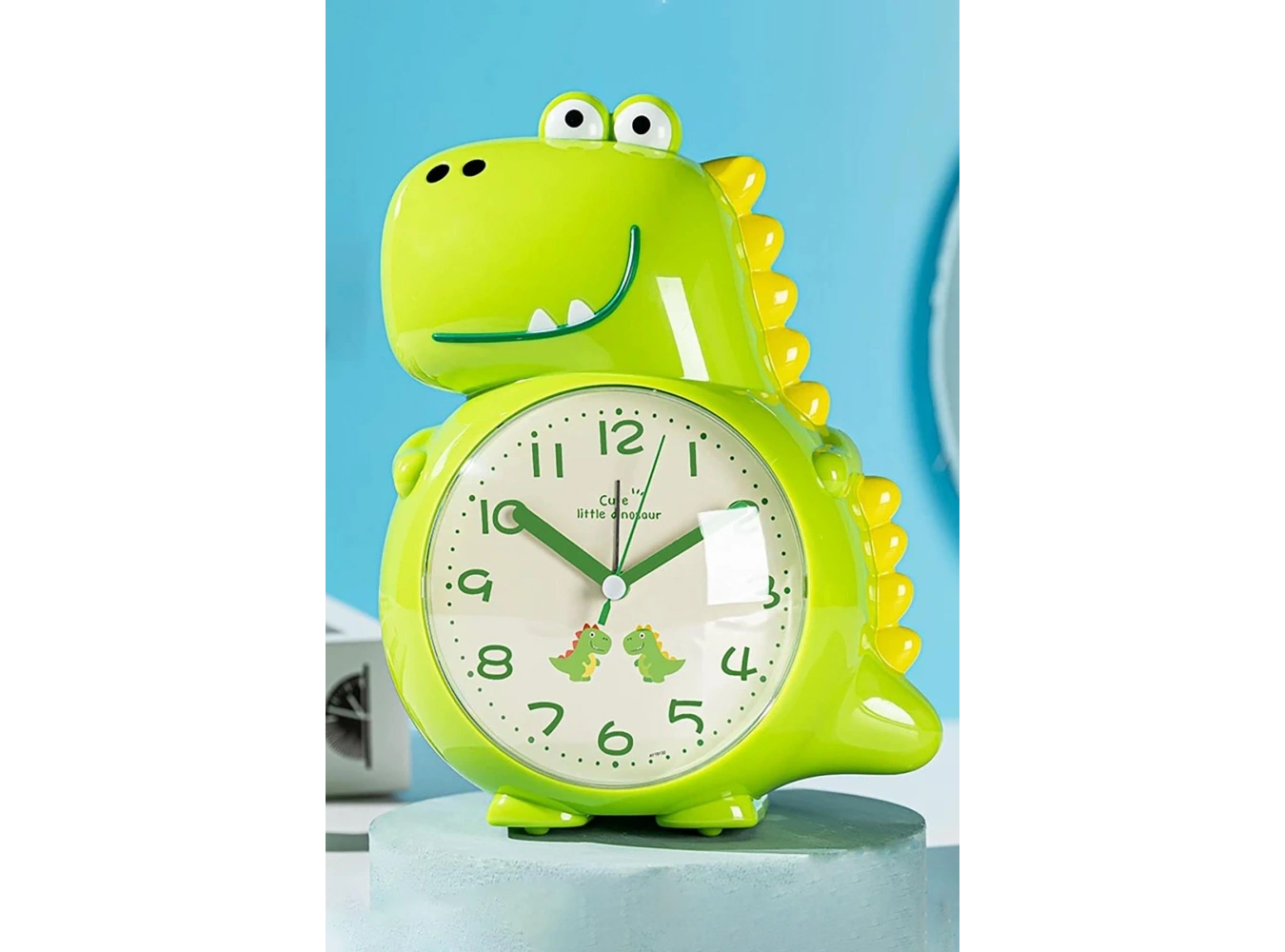 Yeşil Renk Dinazor Figürlü Dekoratif Alarmlı Masa Saati