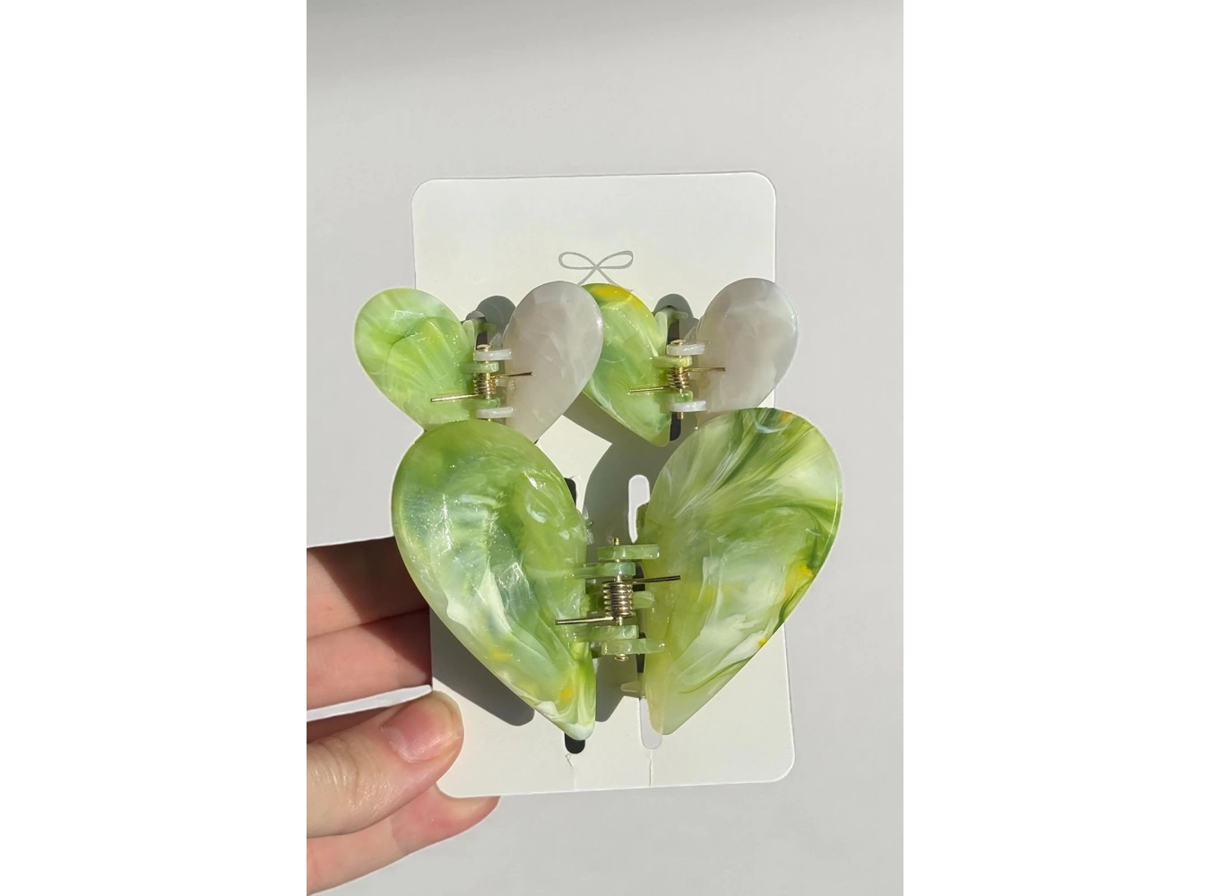 Yeşil Renk Kalp Figürlü 3lü Kemik Mandal Toka Set