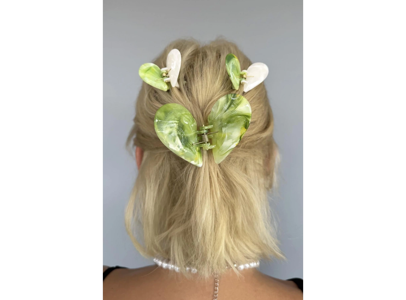 Yeşil Renk Kalp Figürlü 3lü Kemik Mandal Toka Set