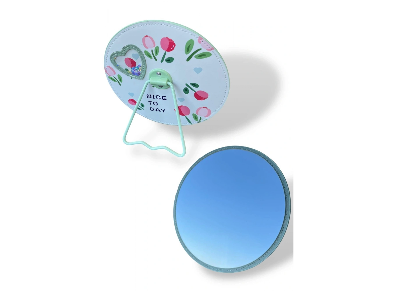 Yeşil Renk Karışık Figürlü Yuvarlak Masa Aynası