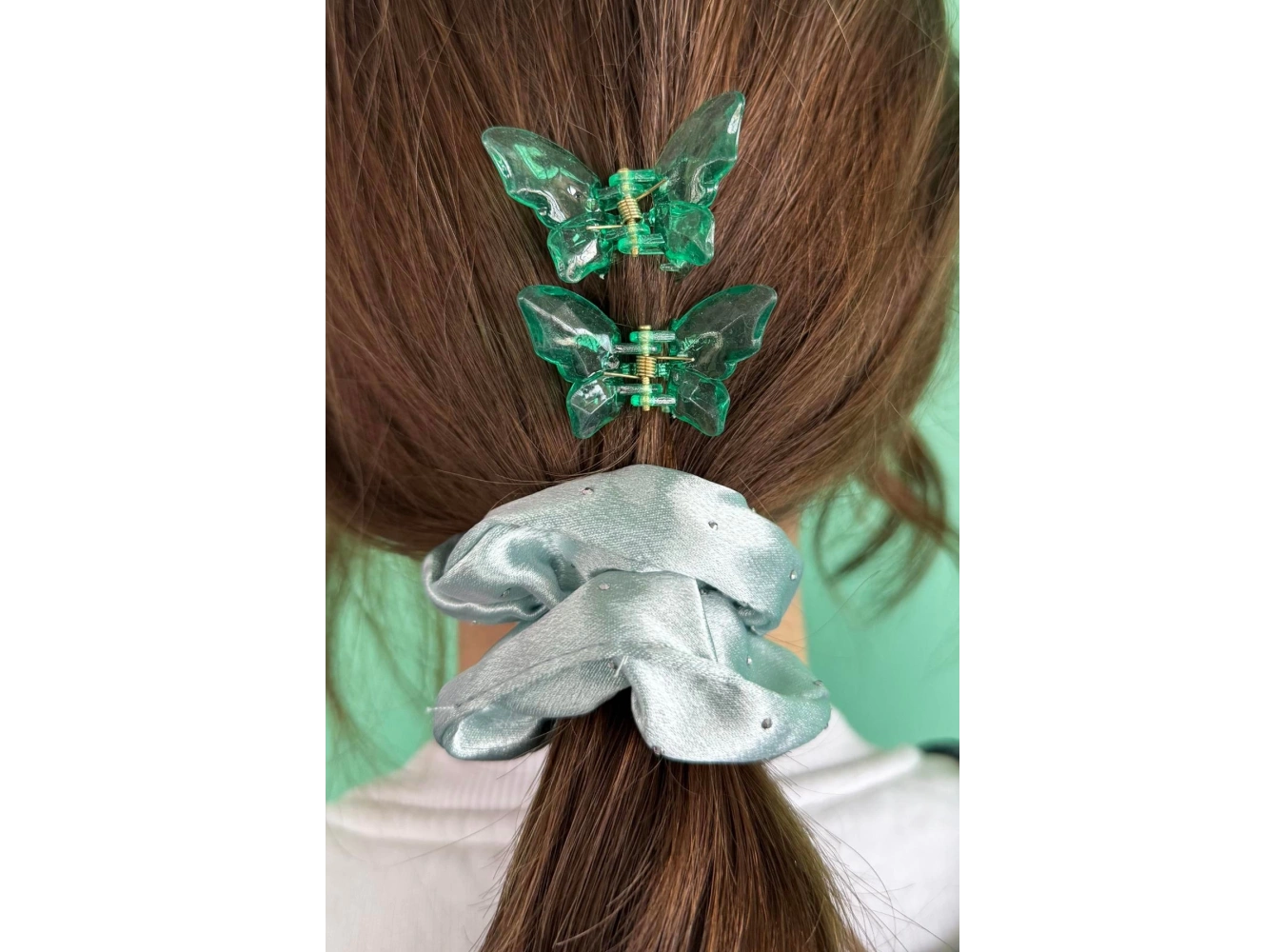 Yeşil Renk Kelebek Figürlü 2li Mandal Toka Ve Simit Toka Set