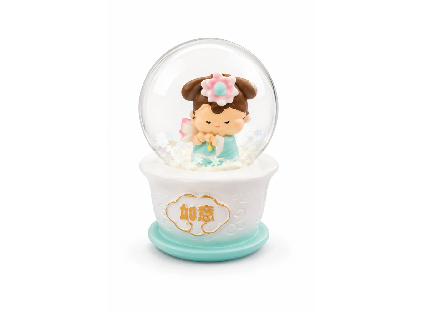 Yeşil Renk Kız Figürlü Işıklı Mini Küre