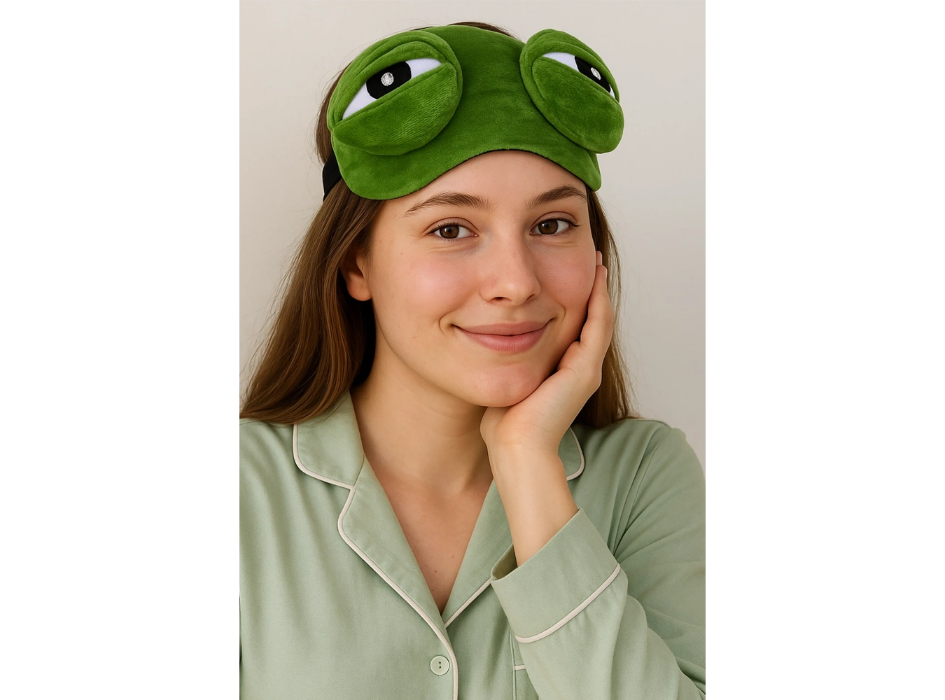 Yeşil Renk Kurbağa Figürlü Uyku Bandı