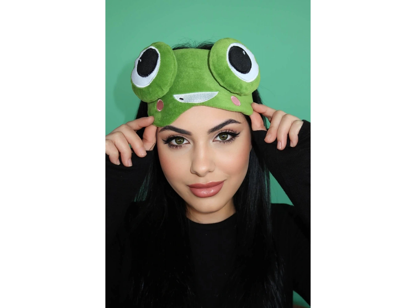 Yeşil Renk Kurbağa Figürlü Uyku Bandı