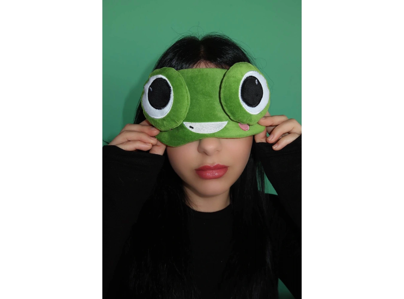 Yeşil Renk Kurbağa Figürlü Uyku Bandı