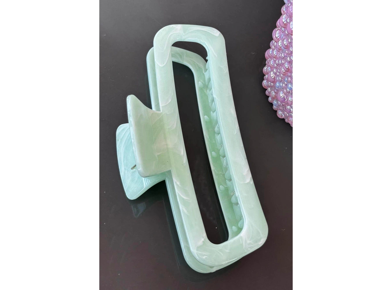 Yeşil Renk Mermer Desenli Kemik Mandal Toka