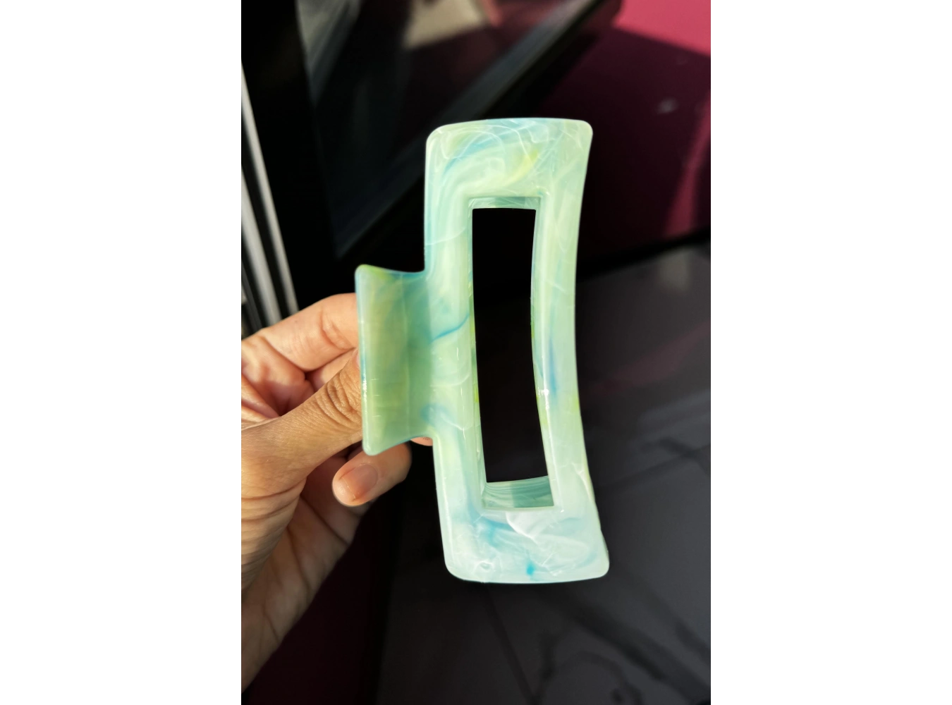 Yeşil Renk Mermer Desenli Kemik Mandal Toka