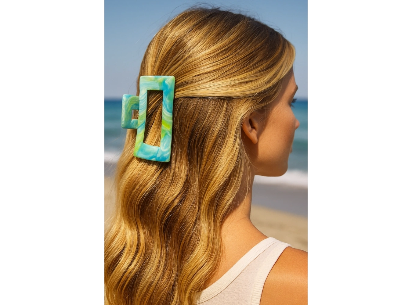 Yeşil Renk Mermer Desenli Kemik Mandal Toka