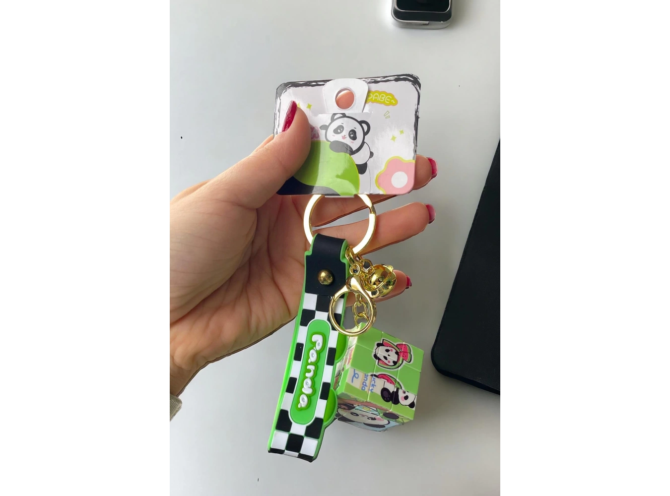 Yeşil Renk Pandalı Rubik Küp Figürlü Anahtarlık