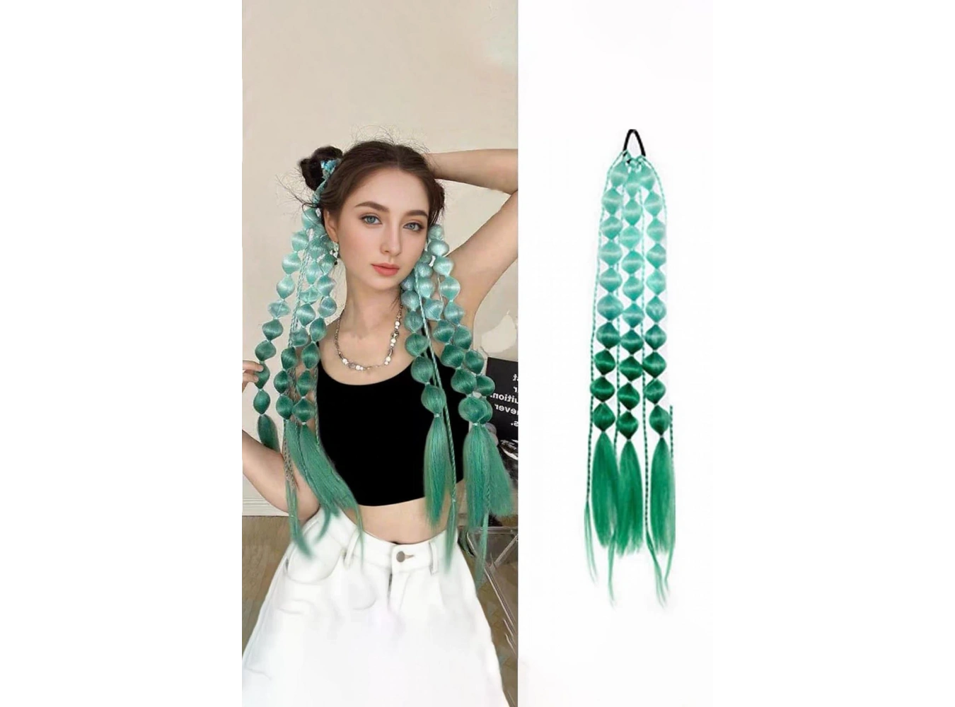 Yeşil Renk Saç Detaylı Lastik Toka