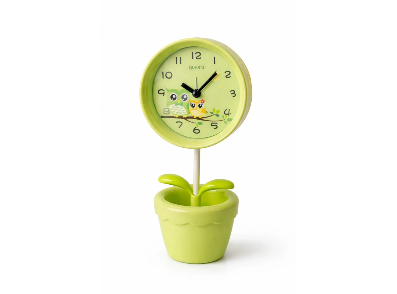 Yeşil Renk Saksı Figürlü Alarmlı Masa Saati