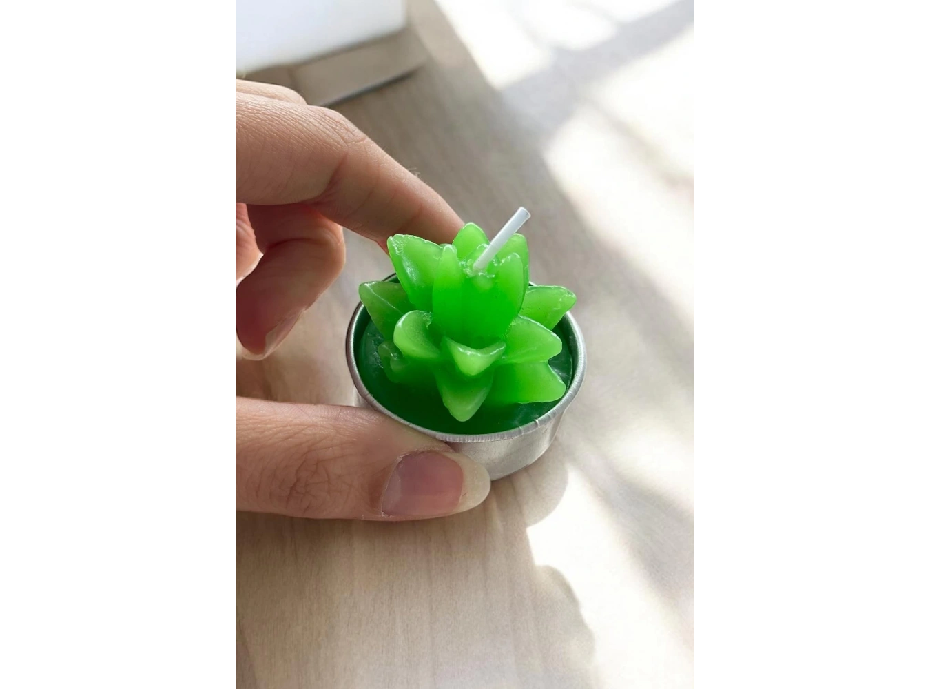 Yeşil Renk Sukulent Figürlü Mum