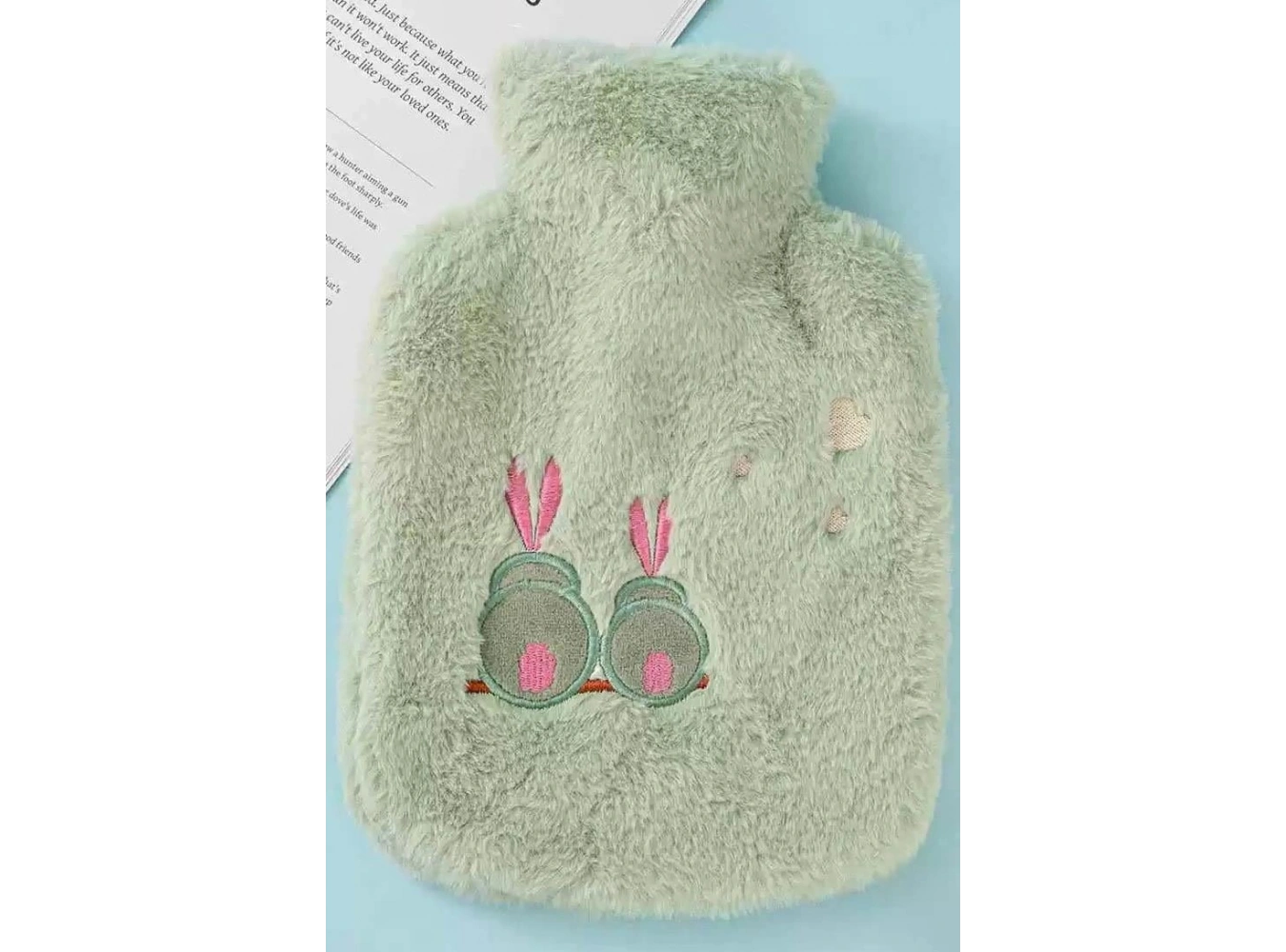 Yeşil Renk Tavşan Figürlü Peluş Sıcak Su Torbası