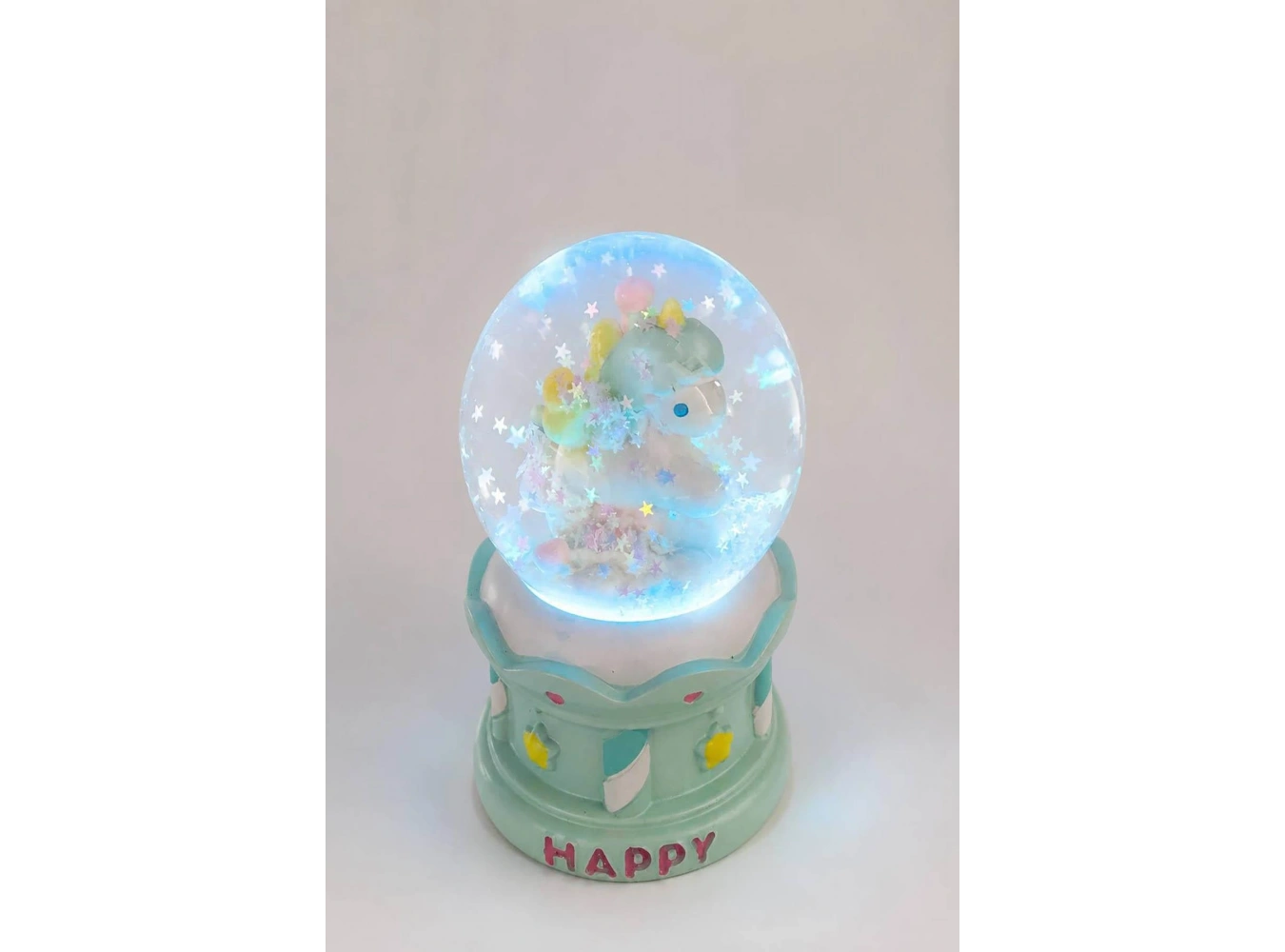 Yeşil Renk Unicorn Işıklı Küçük  Kar Küresi