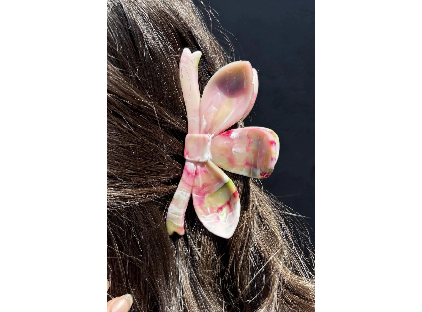 Yeşil Ve Pembe Renk Mermer Desenli Kemik Mandal Toka