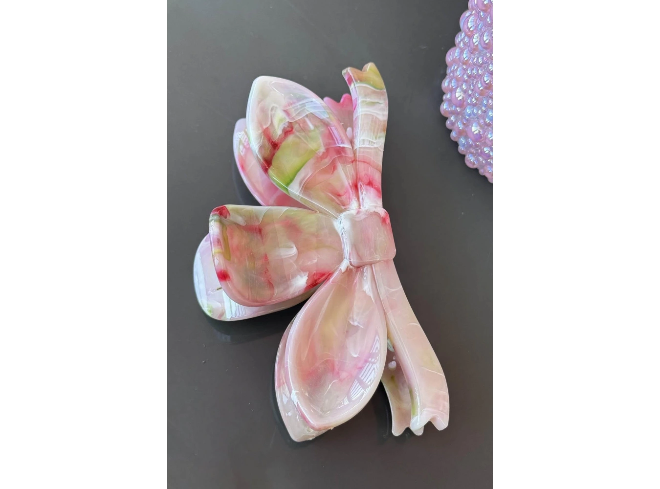 Yeşil Ve Pembe Renk Mermer Desenli Kemik Mandal Toka