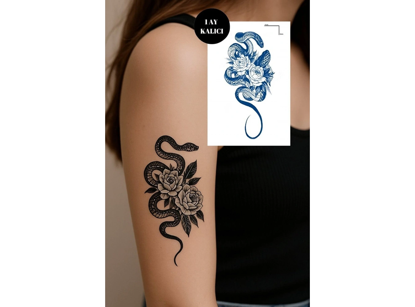 Yılan Figürlü Sonradan Kararan Yarı Kalıcı Geçici Dövme Tattoo