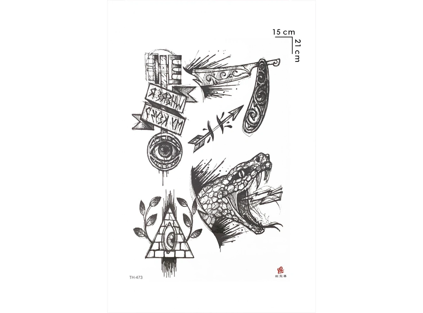 Yılan Üçgen Ok Geçici Dövme Tattoo