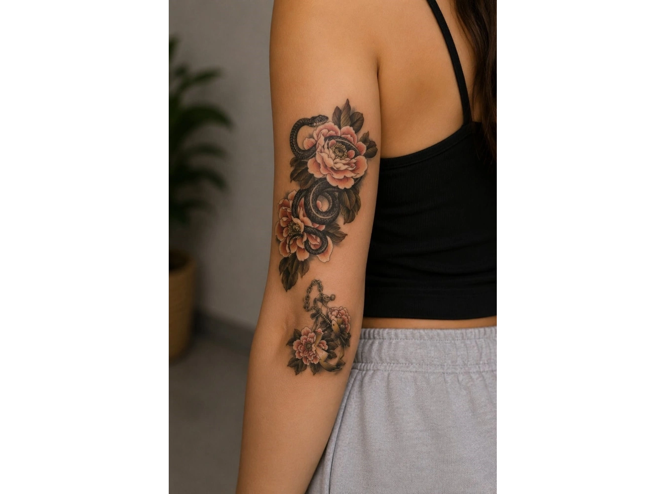 Yılan ve Gül Geçici Dövme Tattoo