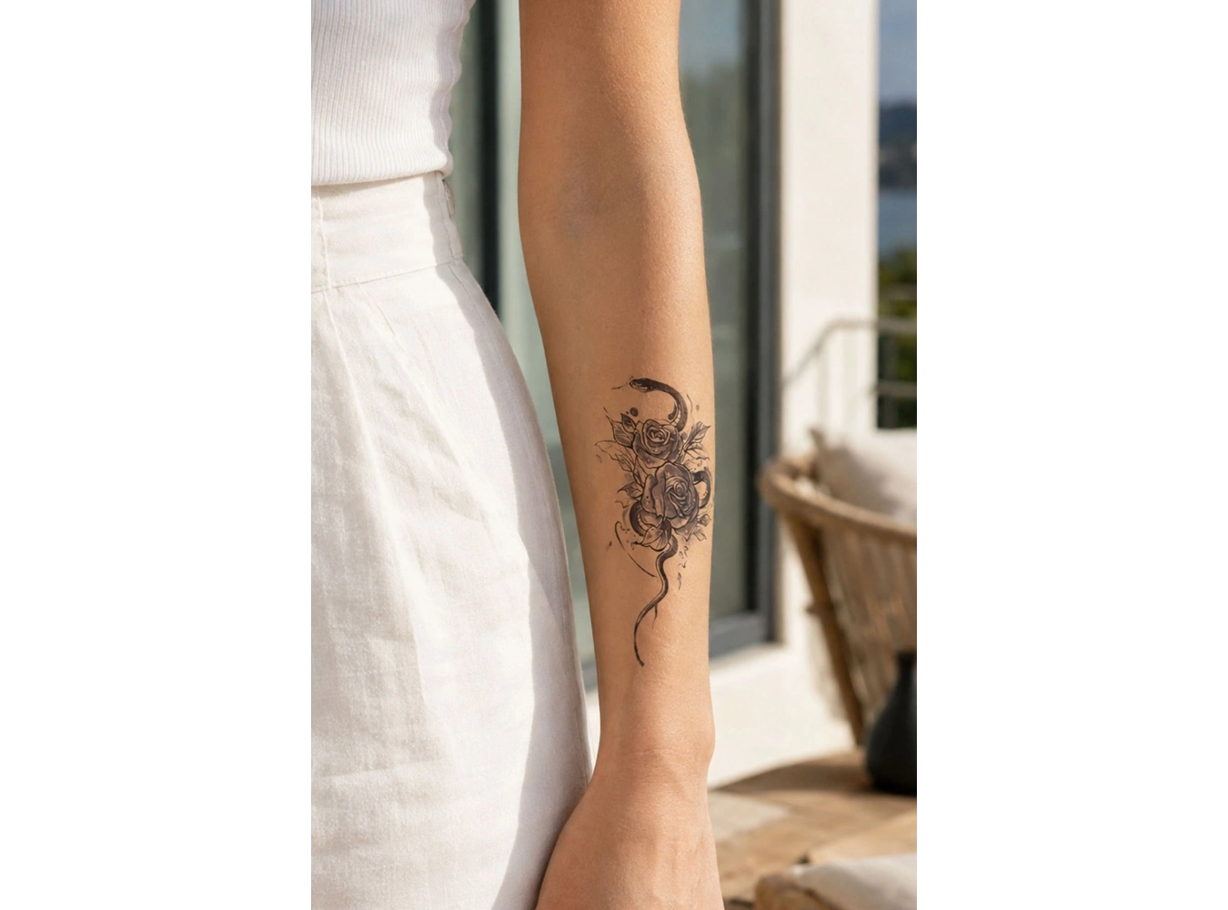 Yılan Ve Güllü Mini Geçici Dövme Tattoo
