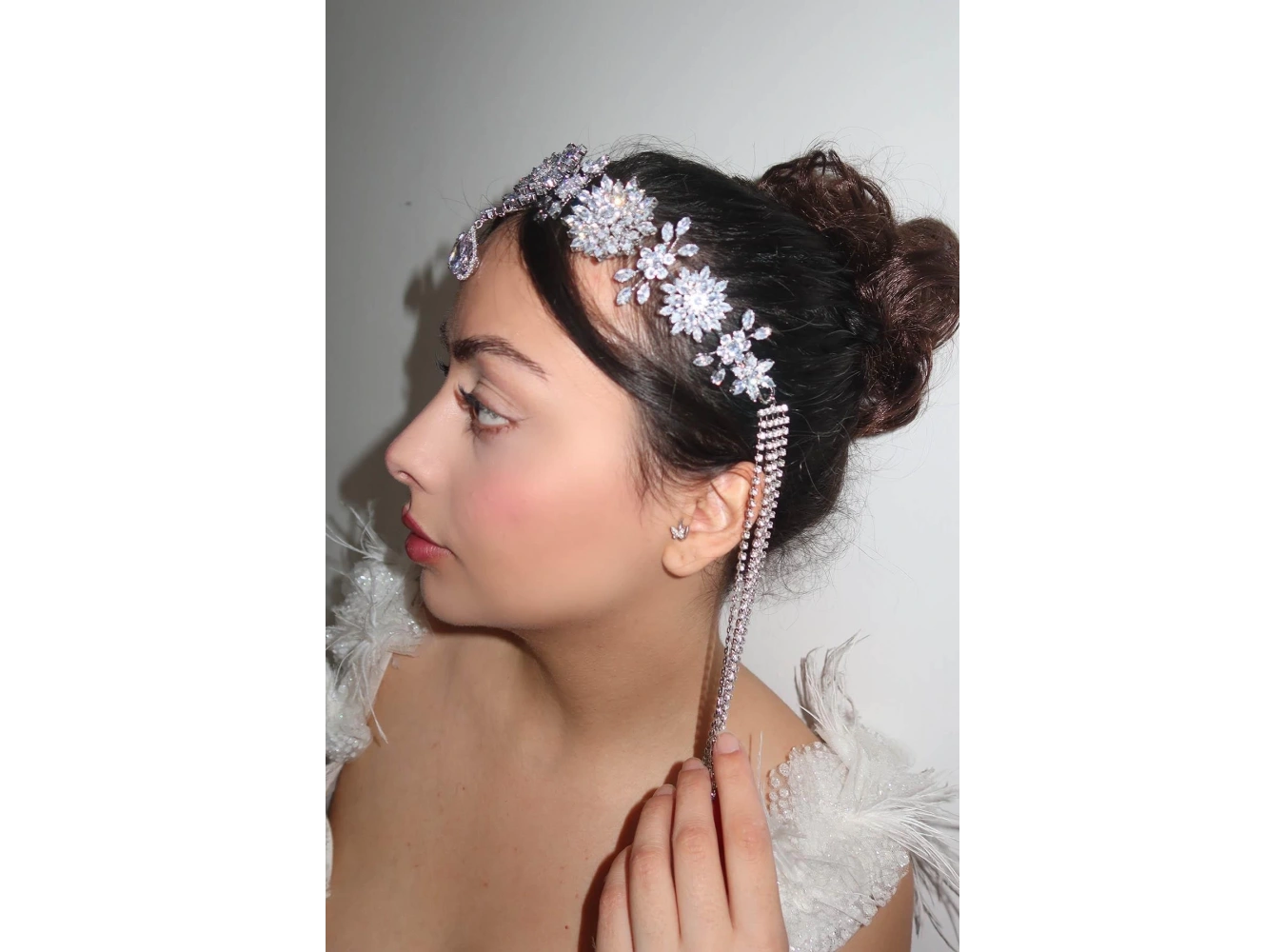 Zirkon Taşlı Gelin/Kına/Nişan/Söz Tasarım Saç Aksesuarı/Taç