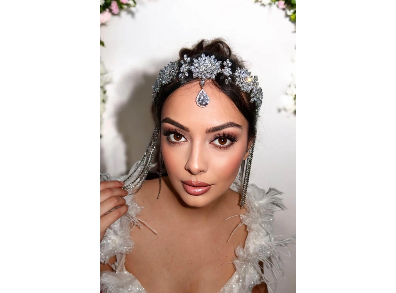 Zirkon Taşlı Gelin/Kına/Nişan/Söz Tasarım Saç Aksesuarı/Taç