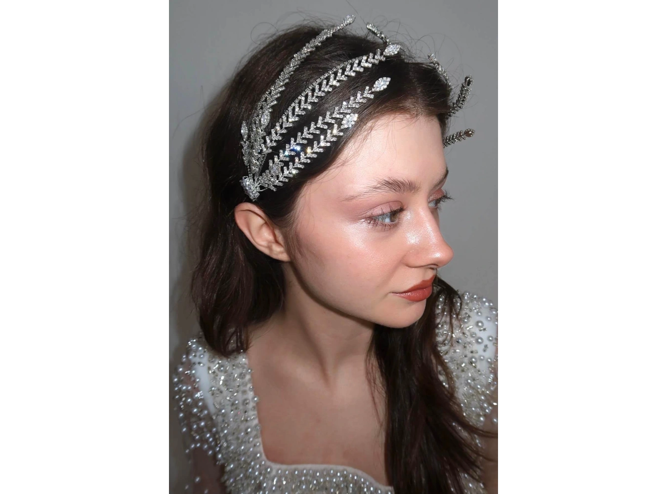 Zirkon Taşlı Gelin/Kına/Nişan/Söz Tasarım Saç Aksesuarı/Taç