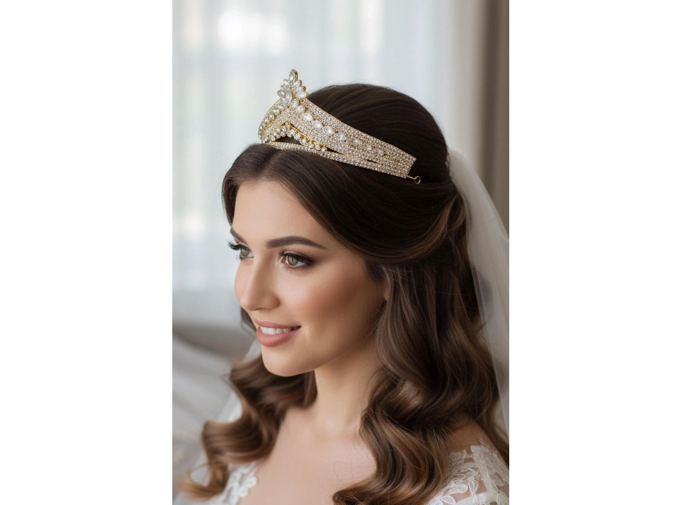 Zirkon Taşlı Gelin/Kına/Nişan/Söz Tasarım Taç