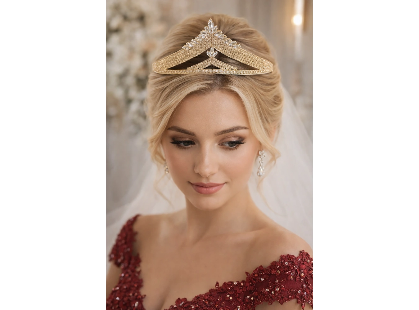 Zirkon Taşlı Gelin/Kına/Nişan/Söz Tasarım Taç