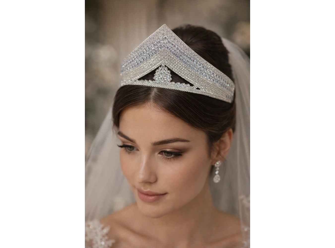 Zirkon Taşlı Gelin/Kına/Nişan/Söz Tasarım Taç