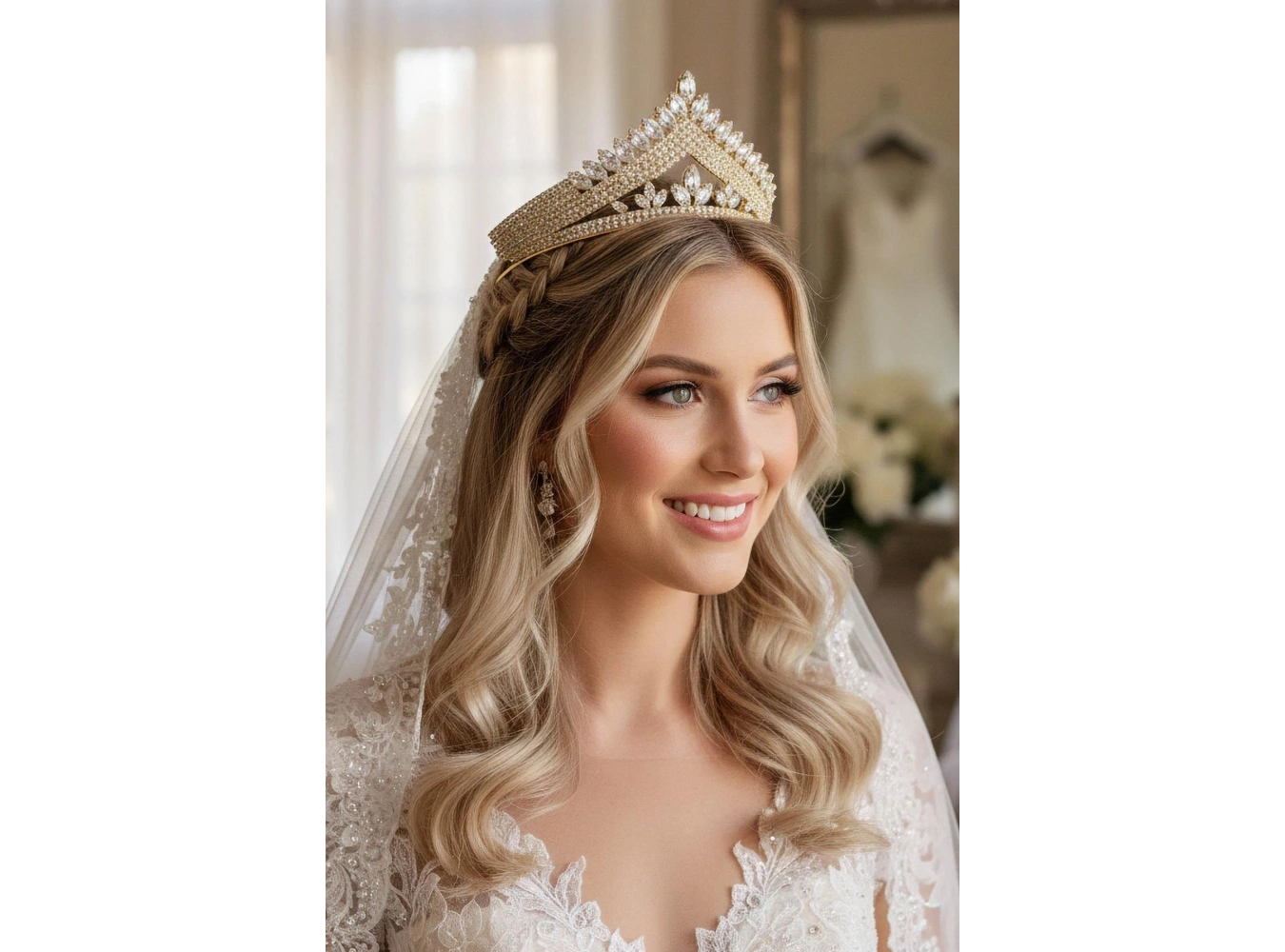 Zirkon Taşlı Gelin/Kına/Nişan/Söz Tasarım Taç