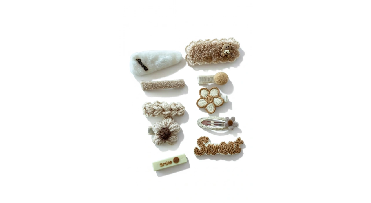 10lu Krem Renk Karışık Figürlü Yan Toka Set