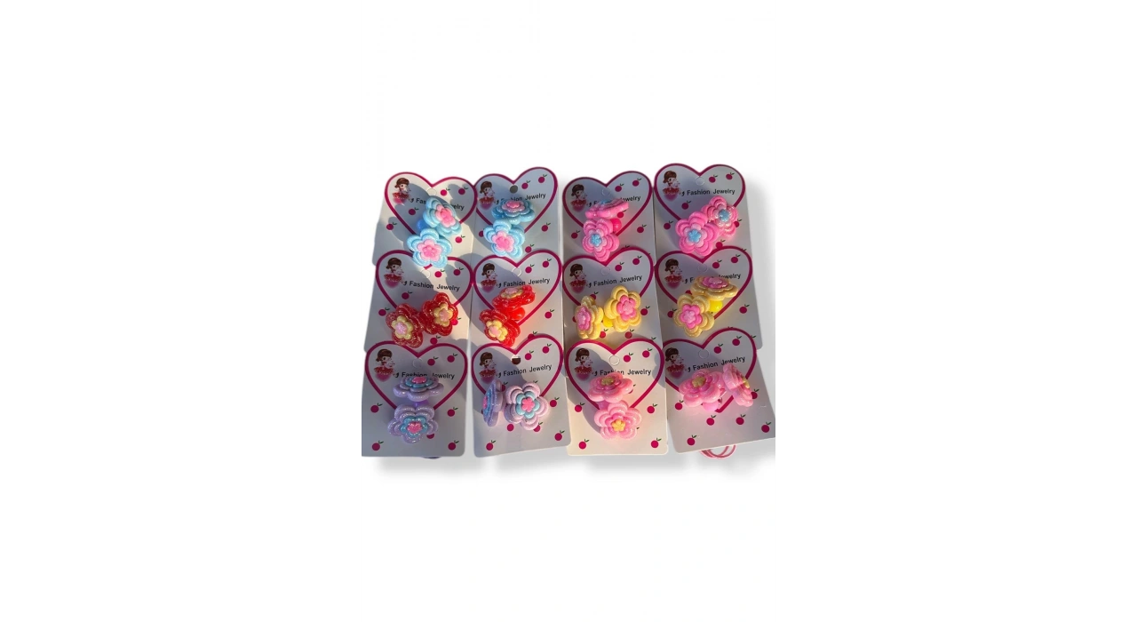 12li Karışık Renk Çiçek Figürlü Lastik Toka Set