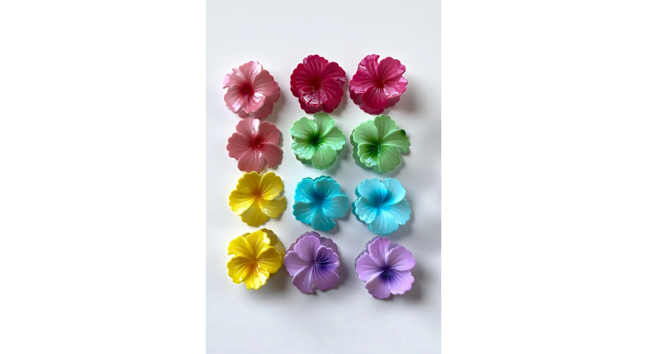 12li Karışık Renk Çiçek Figürlü Mandal Toka Set