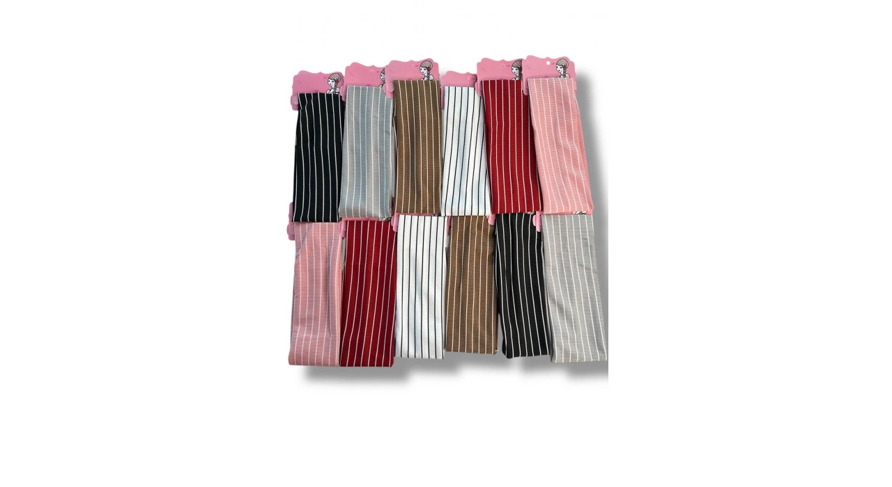 12li Karışık Renk Çizgi Detaylı Saç Bandı