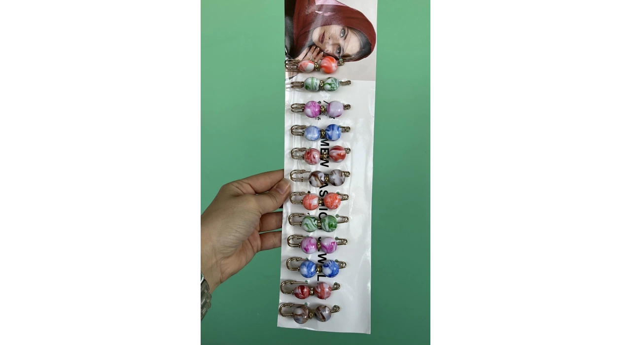 12li Karışık Renk İnci Detaylı Eşarp İğnesi /Broş