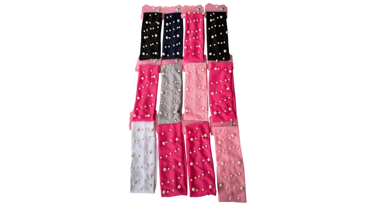 12li Karışık Renk İncili Saç Bandı