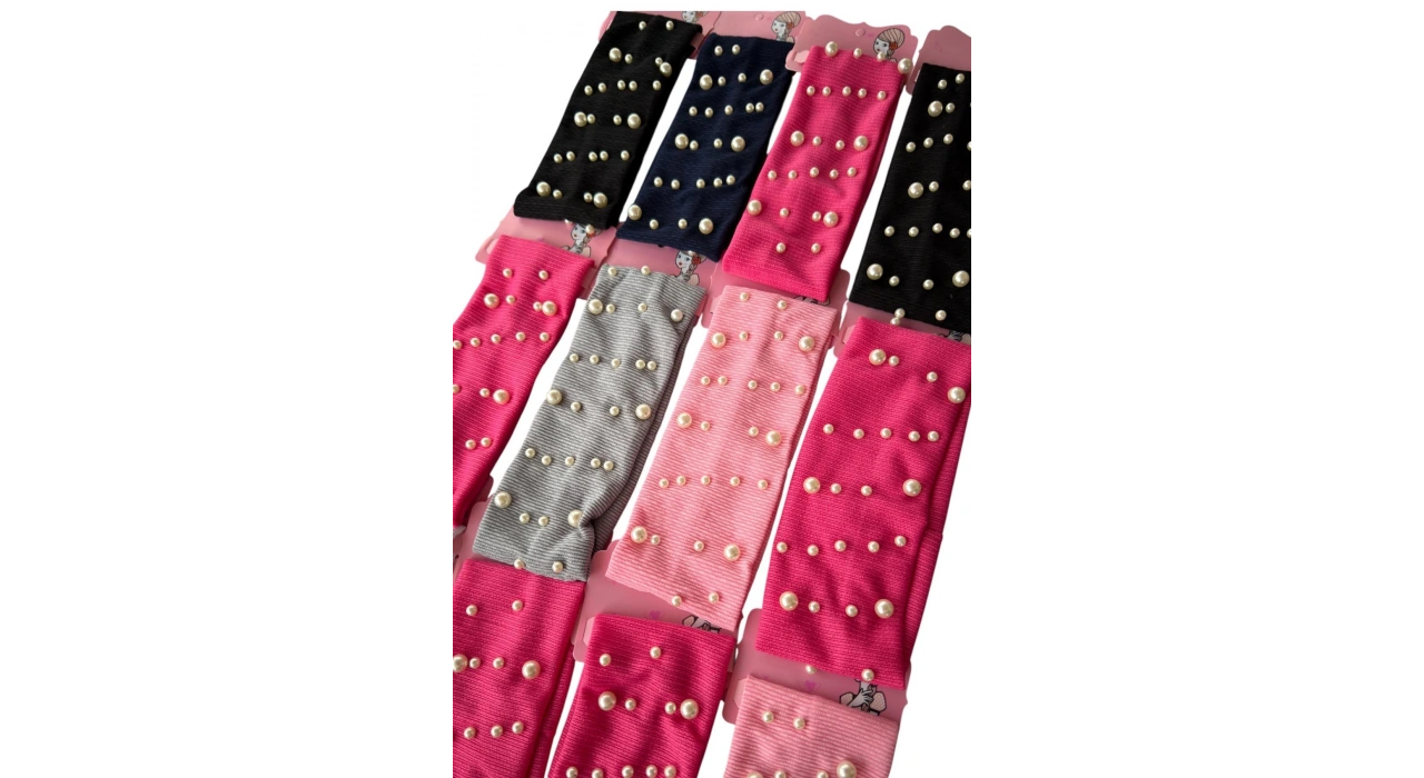 12li Karışık Renk İncili Saç Bandı