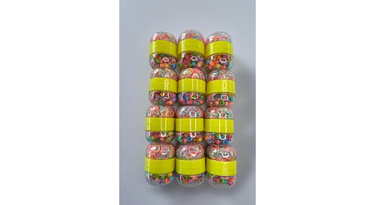 12li Karışık Renk Lastik Ve Boncuk  Toka Set