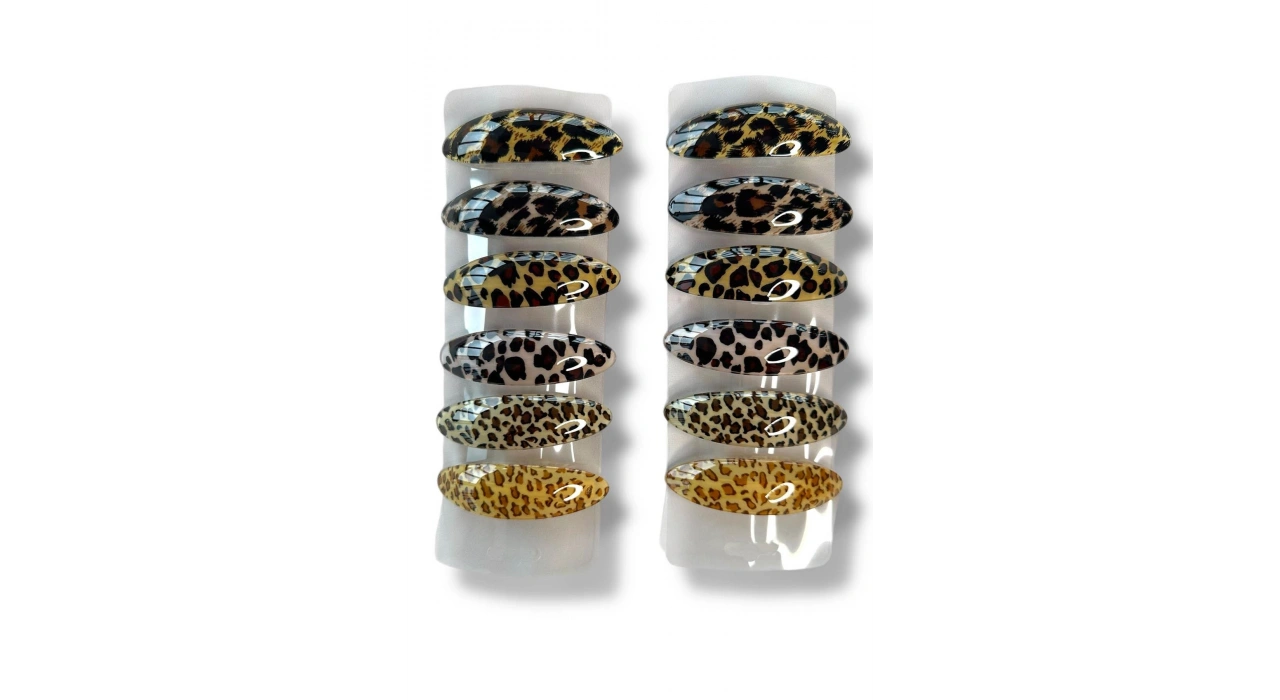 12li Karışık Renk Leopar Desenli Otomat Toka Set