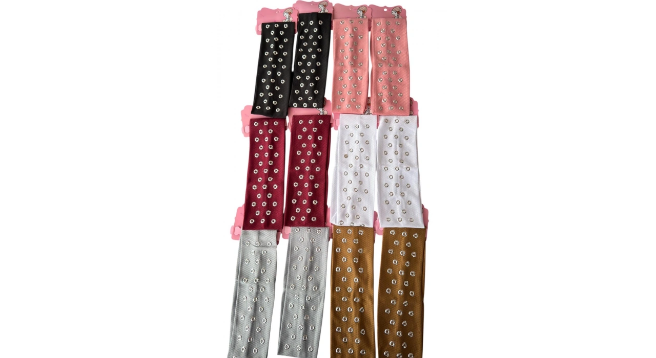 12li Karışık Renk Metal Detaylı Saç Bandı