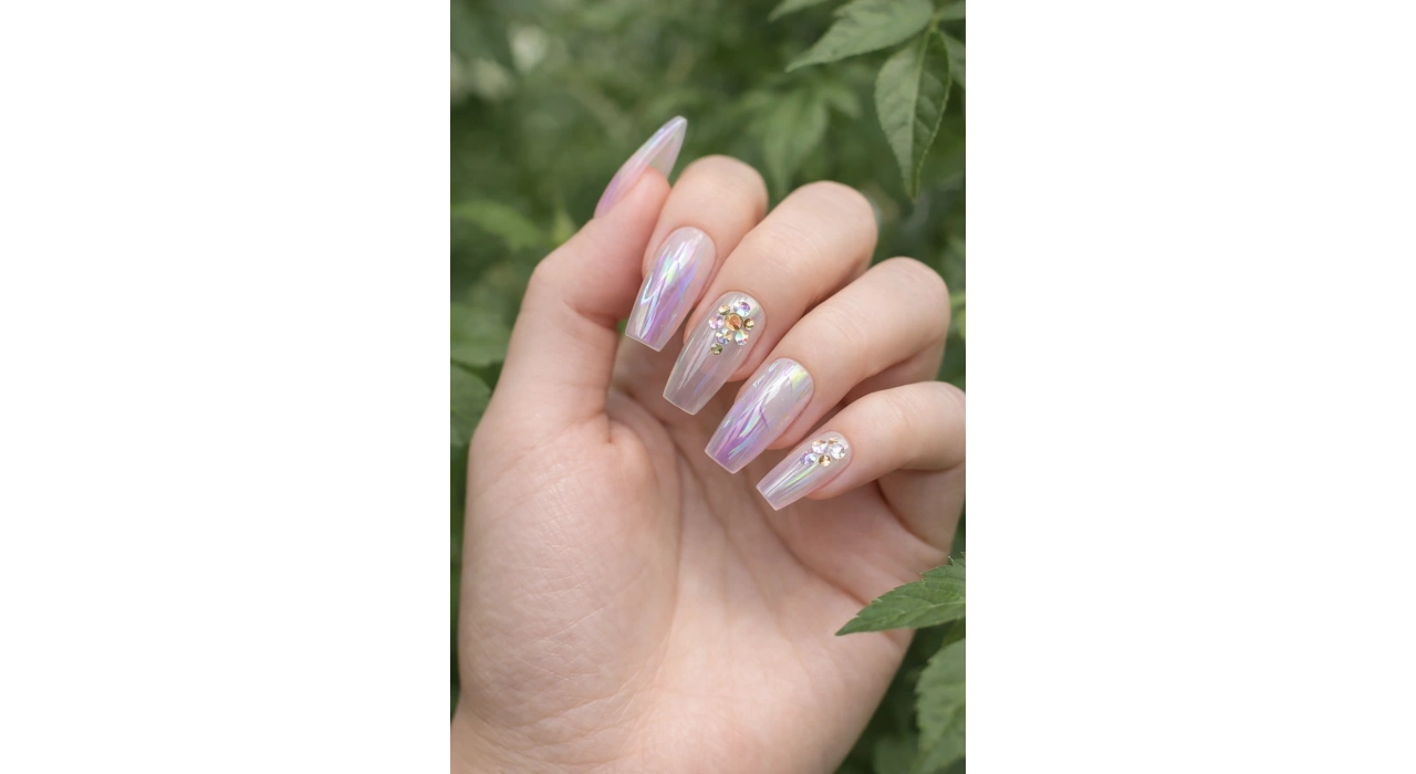 12li Mor Renk Jel Görünümlü Takma Tırnak (Yapıştırıcılı)