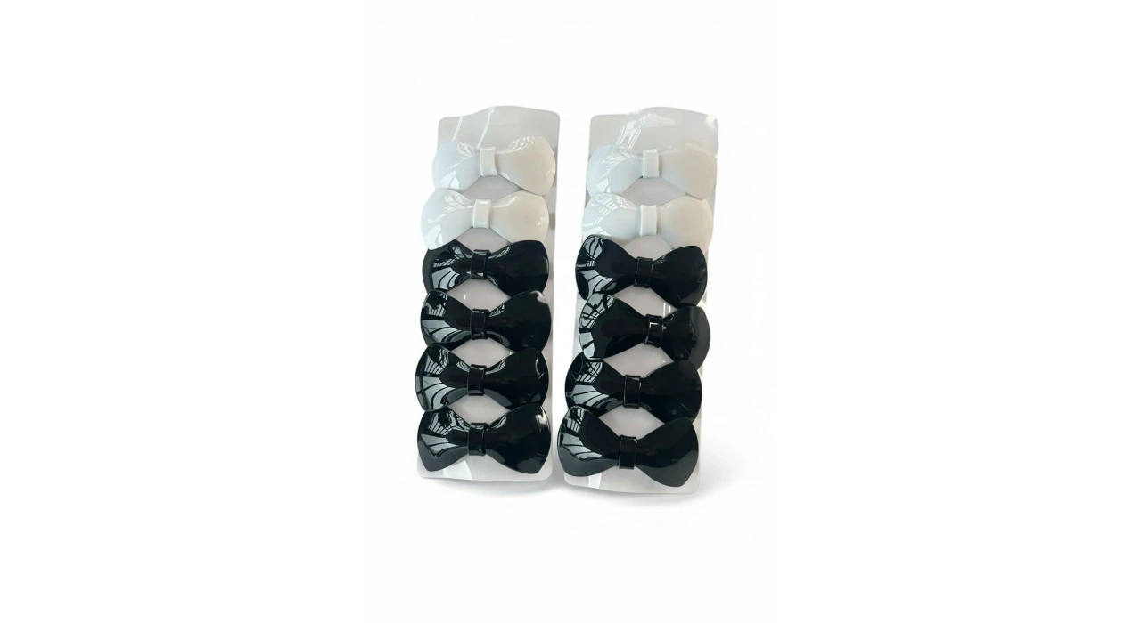 12li Siyah Ve Beyaz Renk Kurdele Figürlü Otomat Toka Set