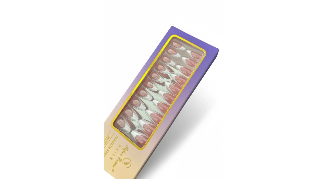 24lü Pembe Renk Jel Görünümlü French Takma Tırnak (Yapıştırıcılı)