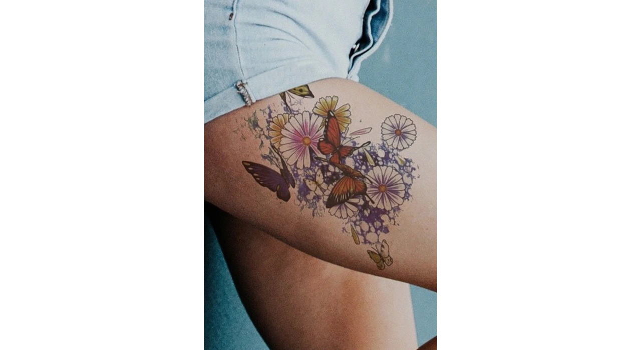 Geçici Çiçek Ve Kelebek Figürlü Dövme Tattoo