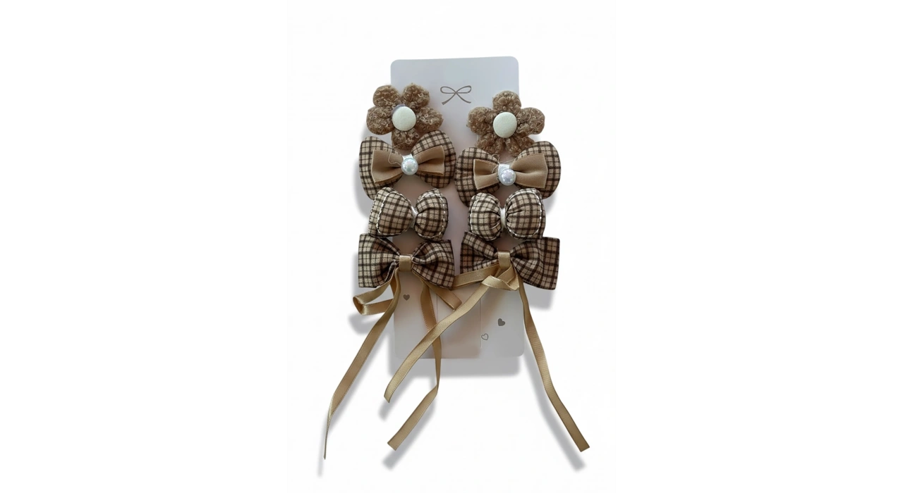 8li Kahve Renk Karışık Figürlü Yan Toka Set