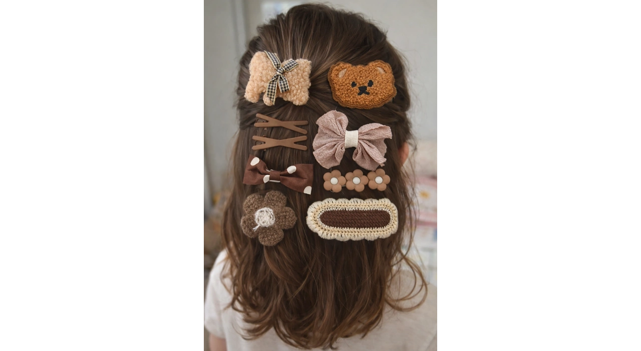 8li Kahverengi Karışık Figürlü Yan Toka Set