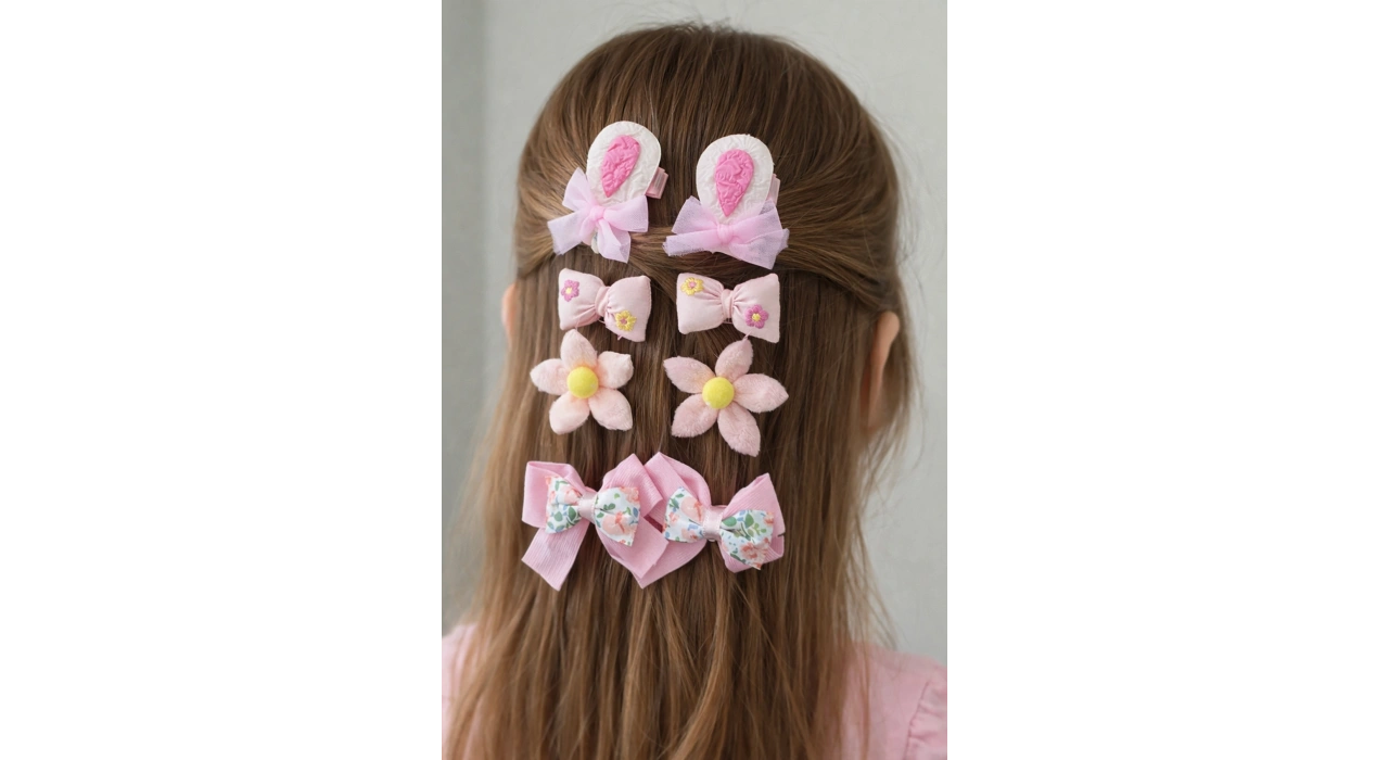 8li Pembe Karışık Figürlü Yan Toka Set